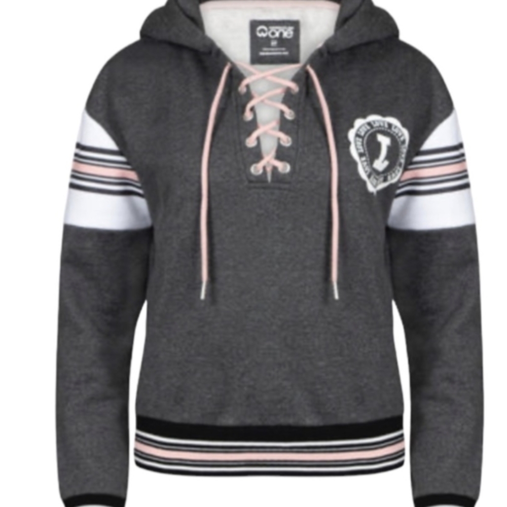 Charcoal and Pink Lace-Up Hoodie
